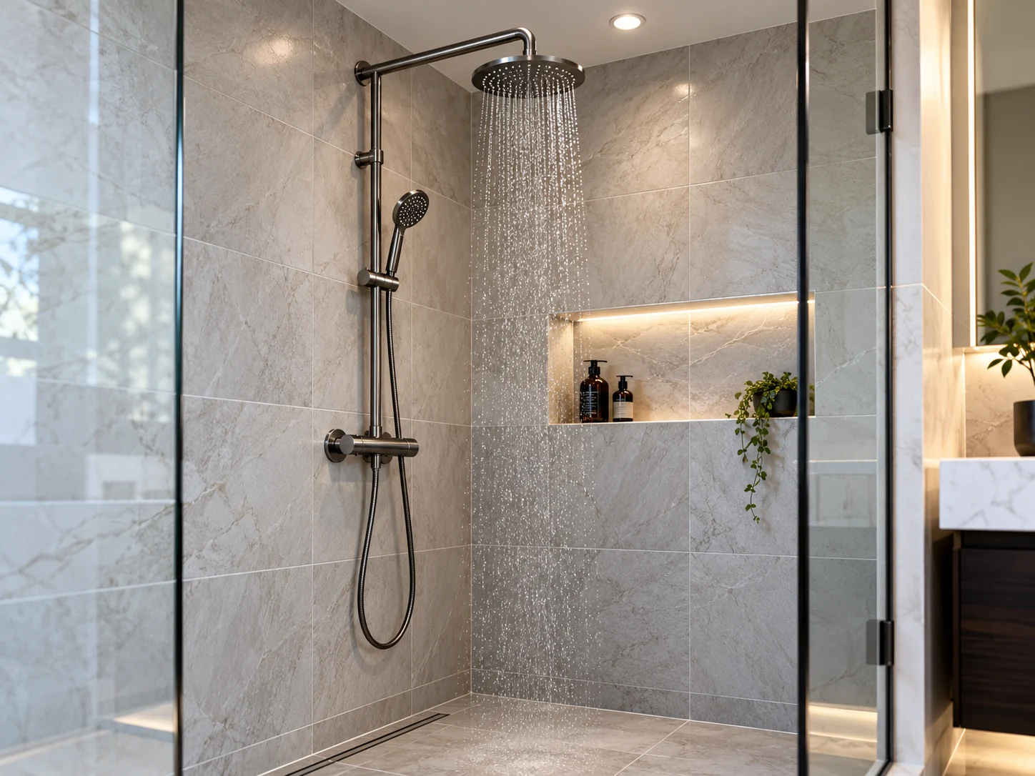 Illustrative bathroom shower and fittings
